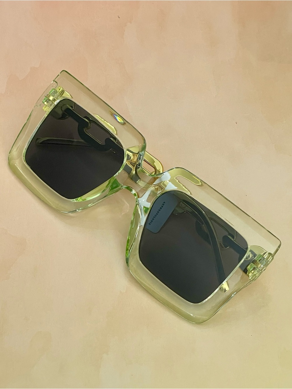 Anthropologie Chunky Square Transparent Lime Green Sunglasses
